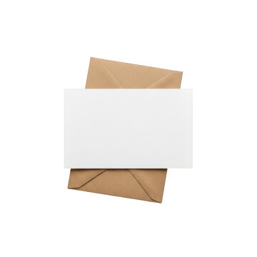 Blank white paper card on a rustic brown craft envelope