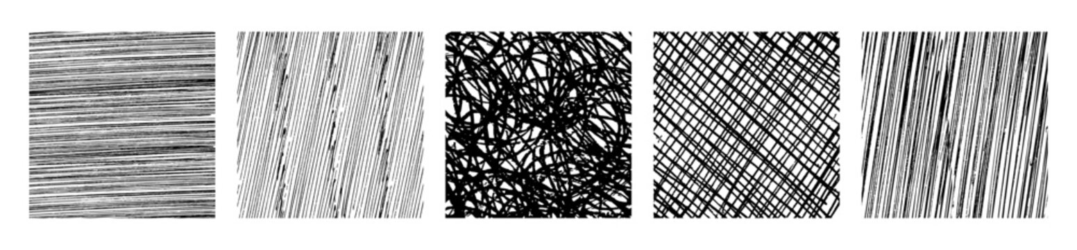 Set of monochrome hand-drawn crosshatch textures