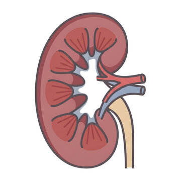 Cross-section of human kidney anatomy showing internal structure and vessels with white