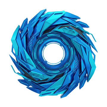 A futuristic blue Beyblade spinning top with a unique design and vibrant color