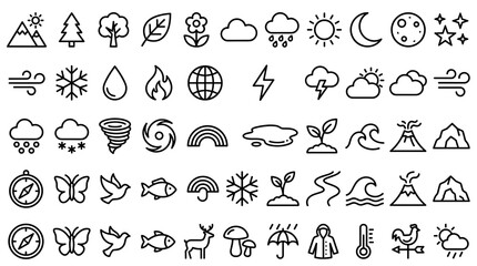 Obraz premium Nature icons, 50 weather line vectors