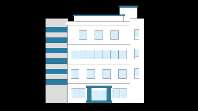 Animated Flat Office Building Vector Falling with Bounce Motion on Transparent Background