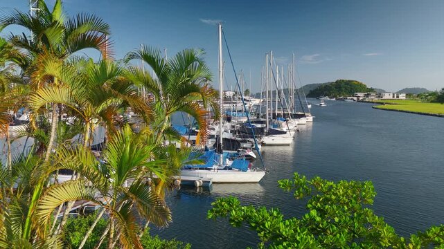 Green, cozy and luxury garden of the Marina Bracuhy near the town of Angra dos Reis in Brazil