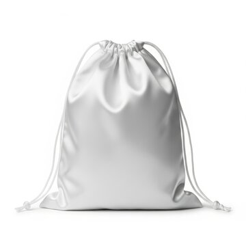 Empty silver drawstring gym bag isolated on white background