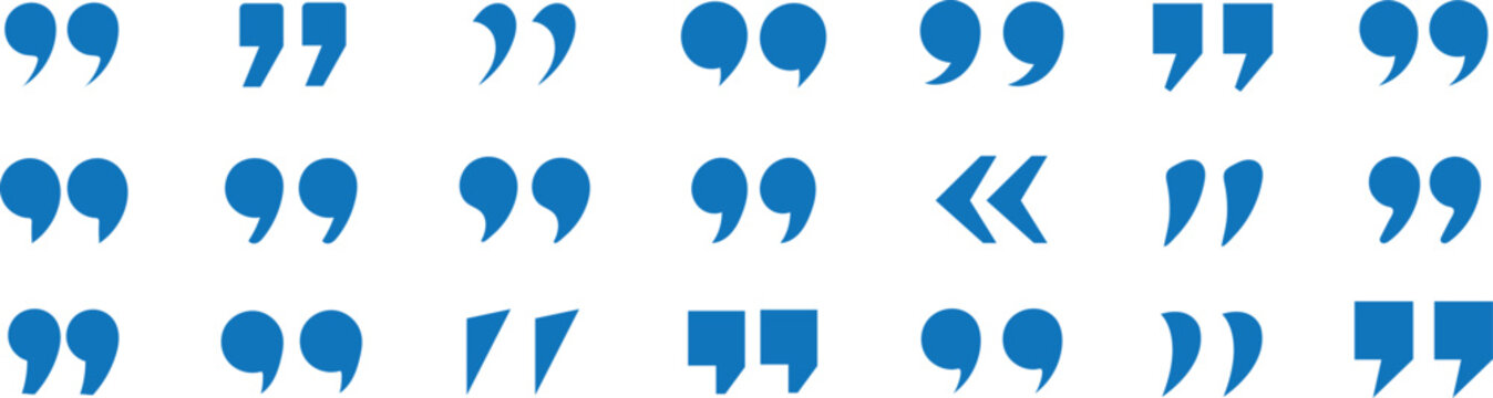 PrinSet of quote mark, quotes icon, sign, symbol, emblem. Ditto marks icon set. Quotation marks. Dialogue discussion symbol for UI UX, website, mobile app