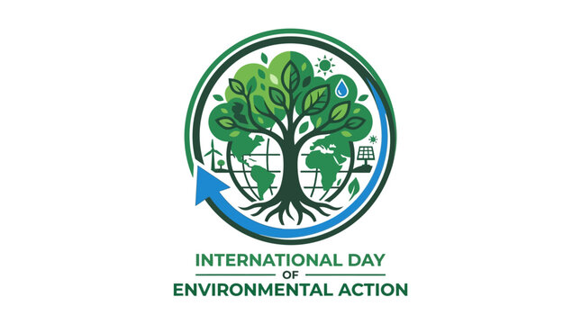 Environmental action logo with tree and renewable energy.