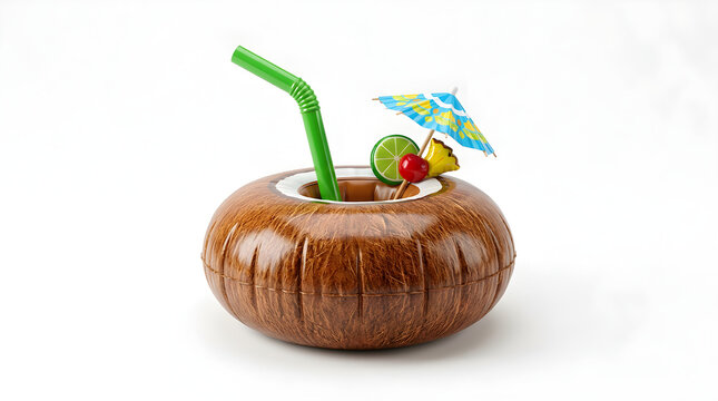 Inflatable coconut drink holder isolated on white background