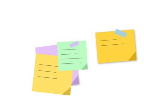 Colorful sticky notes with handwritten lines attached to a surface for office organization and creative planning tasks