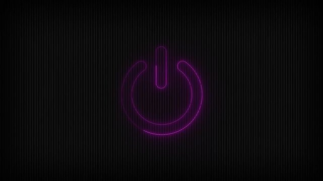 Glowing neon blue power button switch icon loop animation, futuristic system turn on off standby motion graphic on dark lined background