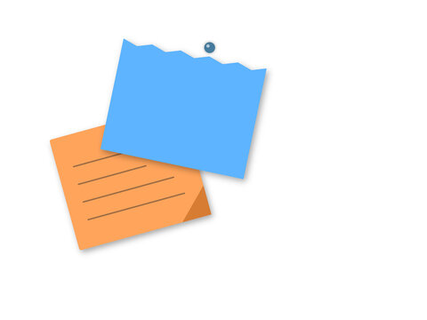Blue and orange sticky paper notes pinned to a wall for important reminders and planning tasks in an office or home workspace