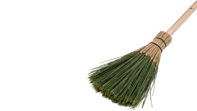 Traditional rustic wooden short hand broom isolated on transparent background
