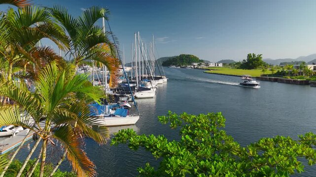 Green, cozy and luxury garden of the Marina Bracuhy near the town of Angra dos Reis in Brazil