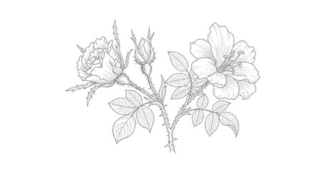 Fototapeta premium Line drawing of roses.