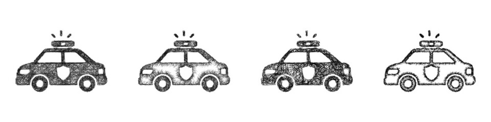Monochrome sketch police car icon design set © David Zydd