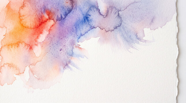 Colorful watercolor wash on textured paper, abstract artistic concept background with deckle edge
