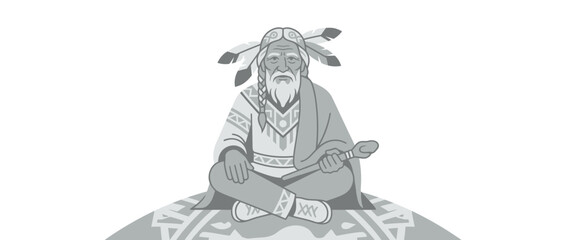 Fototapeta premium Elderly Man in Traditional Headdress Sitting Meditative