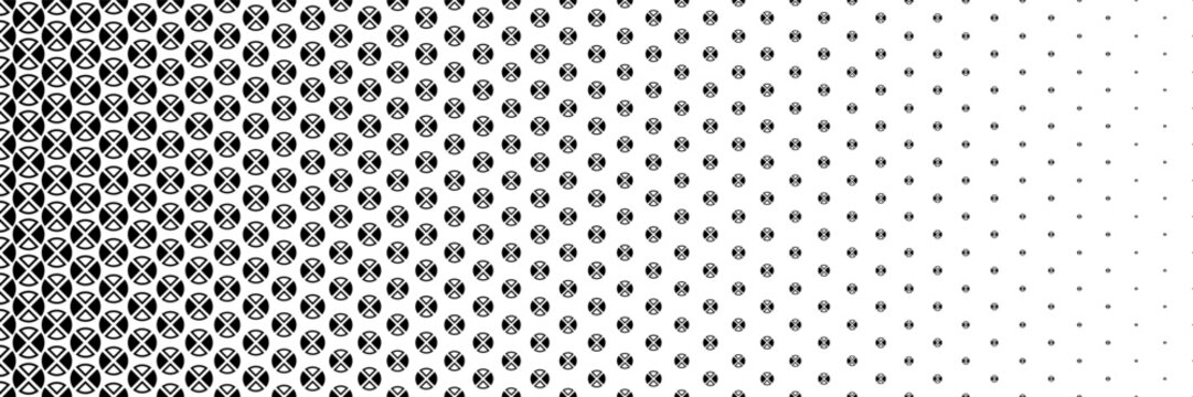 horizontal halftone of black quarter of circle design for pattern and background.