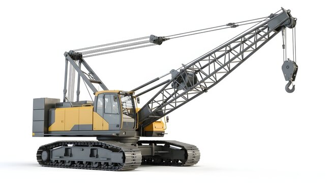 Crawler Lattice Boom Crane on White Background, Heavy Construction Equipment Industrial Machinery