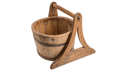 Traditional small wooden bucket sauna pail container layout isolated on transparent background © Pavel