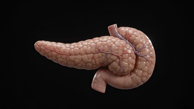 Realistic rotating view of human pancreas and duodenum anatomy