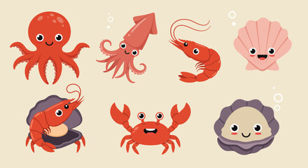 Fototapeta premium Cartoon sea creatures smiling 1.