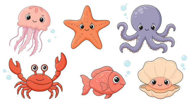 Cartoon sea creatures smiling 3.