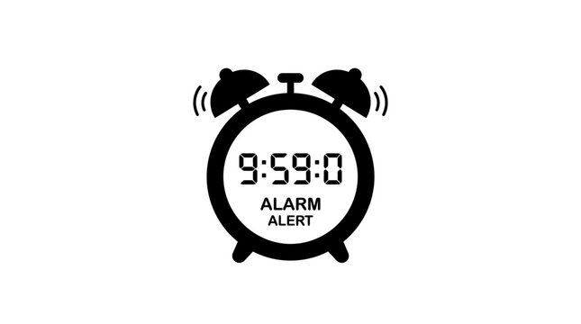 Digital alarm clock silhouette on a white background time set to 9 59 00