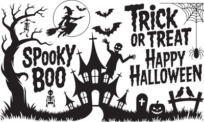 halloween ghosts set line art silhouette vector illustration. Demon silhouettes set, evil pack of vector silhouette design. set of halloween icon silhouette vector2 © MDSADDAM