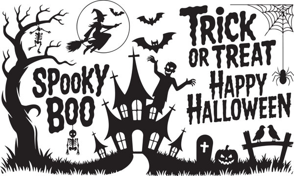 halloween ghosts set line art silhouette vector illustration. Demon silhouettes set, evil pack of vector silhouette design. set of halloween icon silhouette vector2