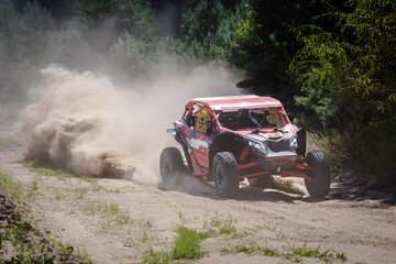 Outdoor activities UTV buggy on dusty track. 4x4, extreme, adrenalin © Antonio