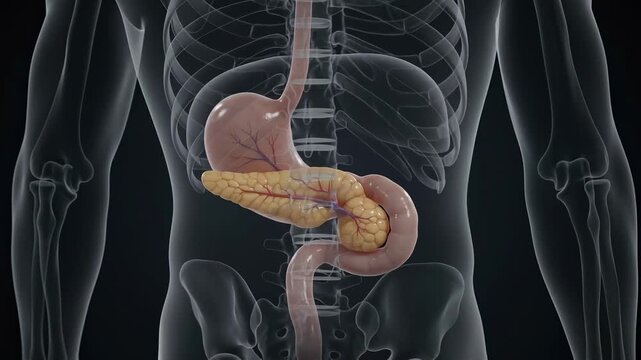 Anatomical 3d model of the human stomach and pancreas rotating