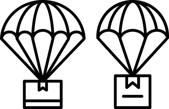 Air drop parcel delivery icon set with parachutes delivery parachute shipping logistics