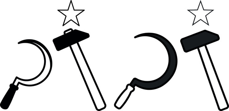Hammer and sickle communist symbol set with star communist political illustration politics