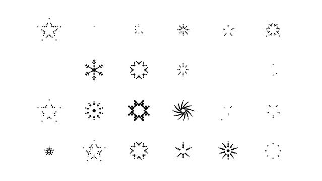Stars with Various Shapes and Patterns Arranged in a 4x6 Grid Featuring Design, Illustration, Vector with Symbols and Icons