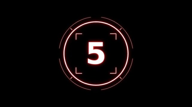 HUD countdown 10 to 1 red alert, sci-fi targeting reticle on black