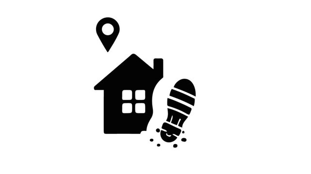 House Location with Shoeprint Icon Animation Concept for Navigation or Crime Scene