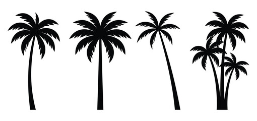Naklejka premium Various palm trees silhouettes against a white background for tropical design elements
