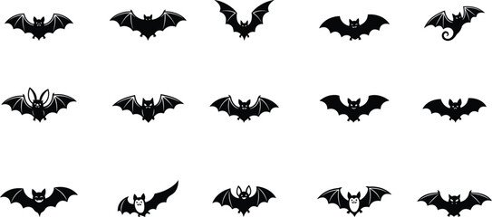 Fototapeta premium Spooky halloween bat silhouettes collection isolated on transparent background for decorations graphic design