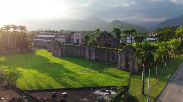 Ruins on the old sugar plant of Engenho do Bracuhy covered with moss in the Marina Bracuhy near the town of Angra dos Reis in Brazil