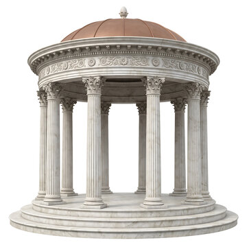 Elegant white marble gazebo with Corinthian columns isolated on transparent background