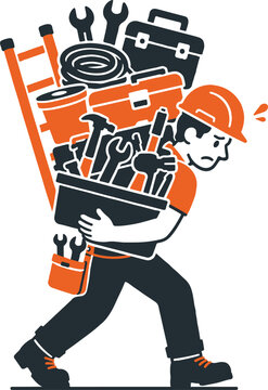 Construction Worker Carrying Heavy Toolbox Equipment Flat Character Illustration