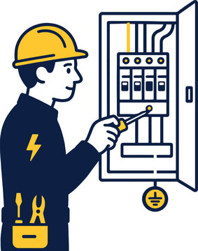 Electrician Working on Electrical Control Panel Industrial Safety Illustration
