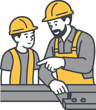 Construction Workers Discussing Building Project Safety Teamwork Flat Illustration