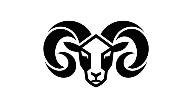 Stylized Ram Head with Large Curled Horns.