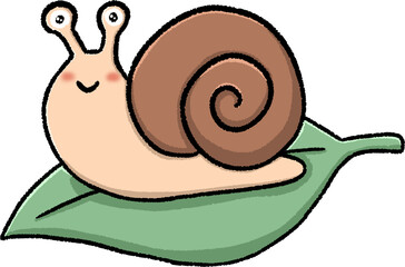     Cute Snail on Leaf Kawaii Cartoon Clipart PNG © Diamanta