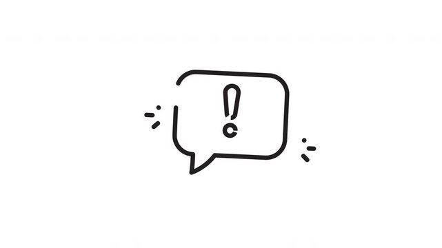 Minimalist speech bubble symbol with exclamation mark outline in black, suitable for graphic design projects needing a simple sketch.