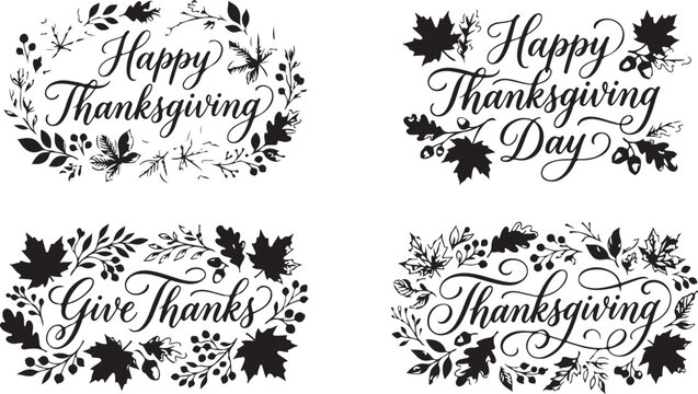 Elegant thanksgiving calligraphy designs with autumn leaves perfect for cards invitations festive decor