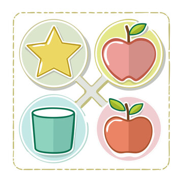 Four Icons: Star, Apples, and Cup