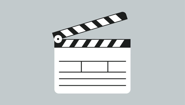 Classic movie clapperboard open on gray background for cinema and filmmaking concepts