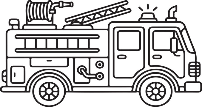 Fire Truck Outline Line Icon Vector &ndash; Emergency Fire Engine Rescue Vehicle Isolated Illustration